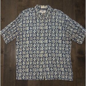 Campia‎ Moda Blue Tropical Geometric Hawaiian Short Sleeve Shirt Size XL Pocket